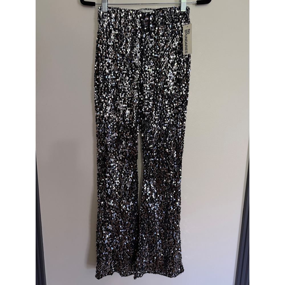 No Boundaries disco sequined Flare Pants Halloween XXS NWT
